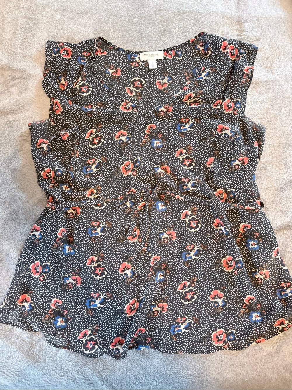Motherhood Maternity Black Floral Cap-Sleeve Maternity Blouse